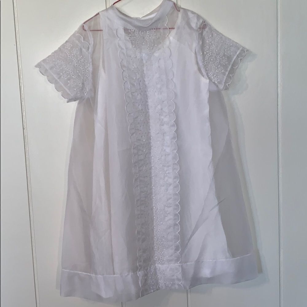 Vtg 60s white‎ sheer eyelet lace dress & slip